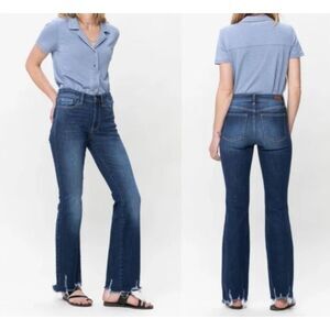 EUC Judy Blue Jeans 7/28 Boot Cut Mid Rise Style JB82519DK Dark Distressed Hem